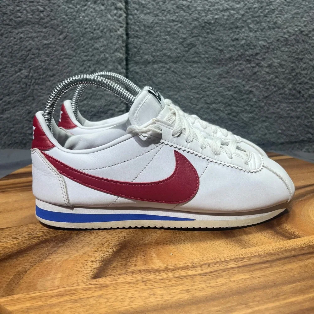 Nike Cortez Classic White Red Blue Leather Womens Casual Sneakers Shoes Size 7.5